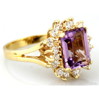 3ct Amethyst & Colorless Sapphire Halo 14K Gold Ring