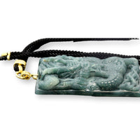 High-Relief Guatemalan Grade A Jadeite Jade Dragon Pendant & Cord