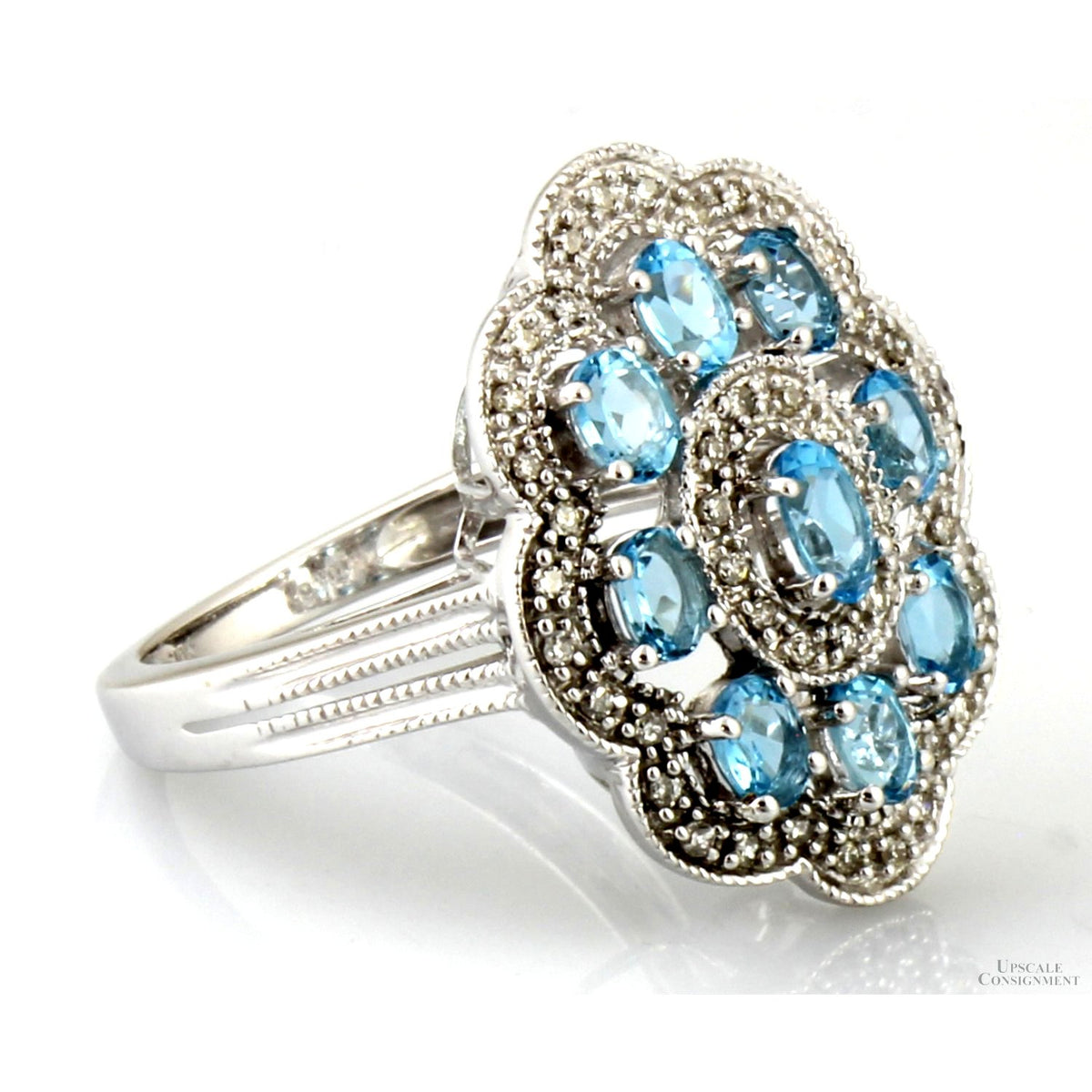 Italian Blue Topaz & Diamond Cluster Ring in 10K Gold by Milor