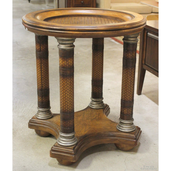 Round Oak Column Accent Table