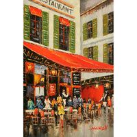 Framed Original Oil Restaurant w/Red Awning