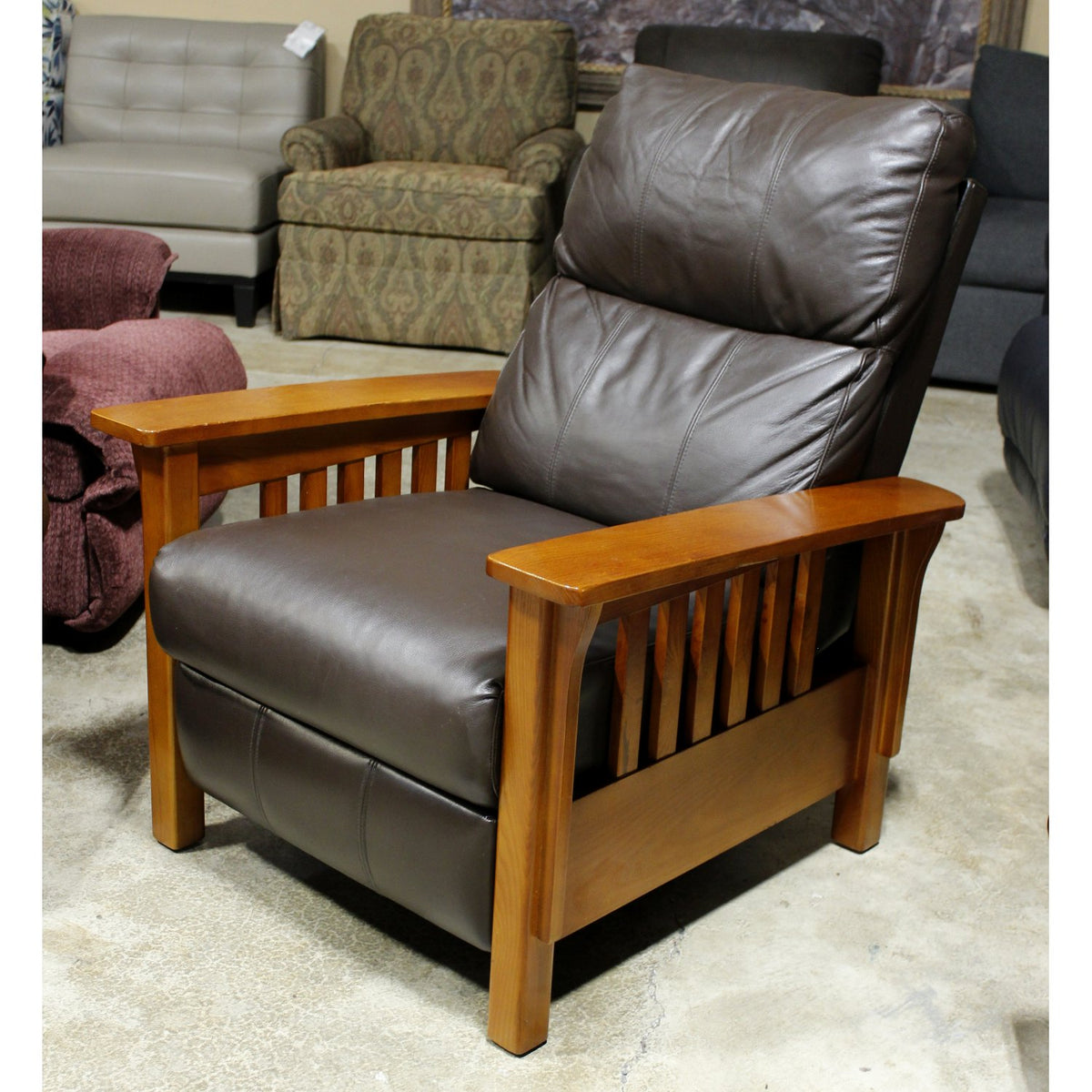 Mission Oak Brown Leather Recliner