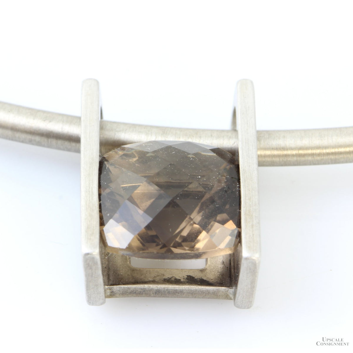 Smoky Quartz Pendant Sterling Silver Torque Collar Matte Finish