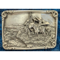 Charles M. Russell Pewter Buckle Set – Framed with COA – Western art collectible.