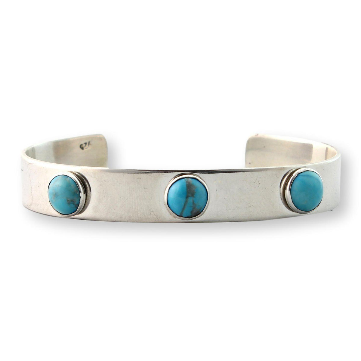 Sterling Silver Three-Stone Turquoise Cabochon Cuff