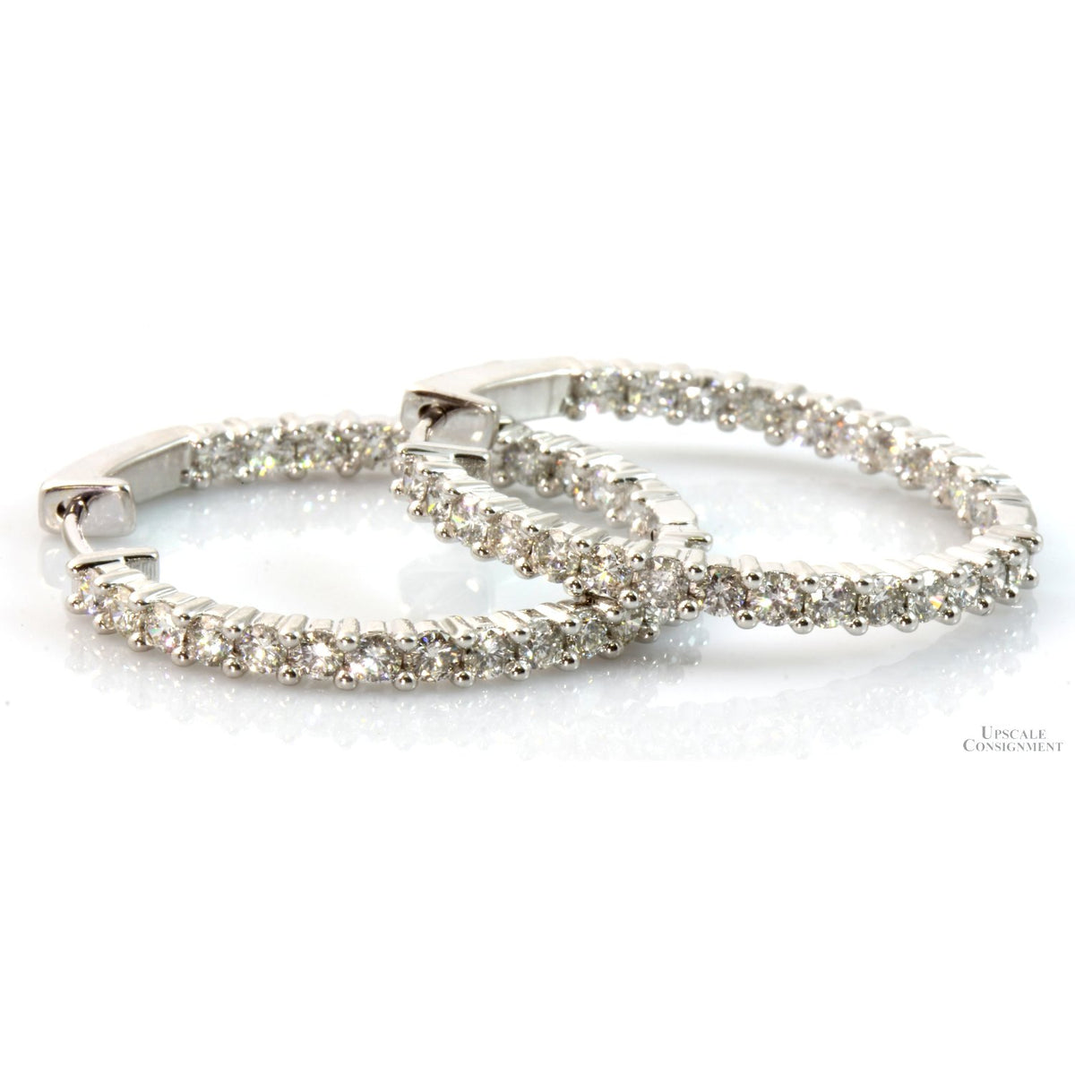 3.52 ctw Diamond Inside Out 14K White Gold Hoop Earrings