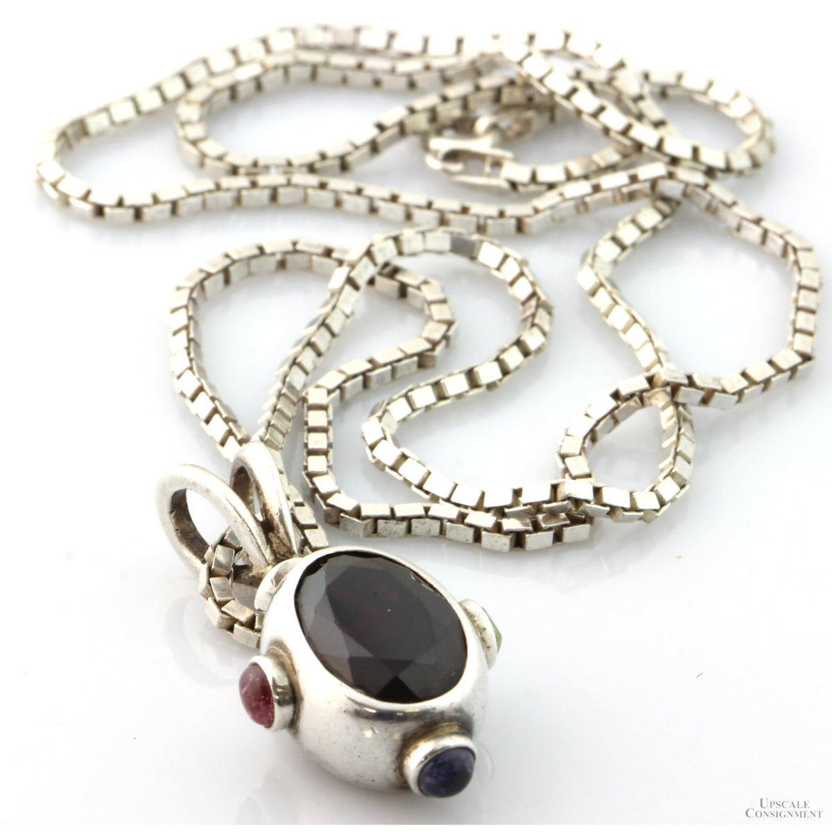Almandine Garnet Sterling Silver Pendant & 24" Chain