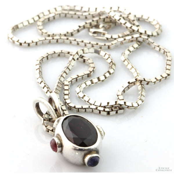 Almandine Garnet Sterling Silver Pendant & 24" Chain