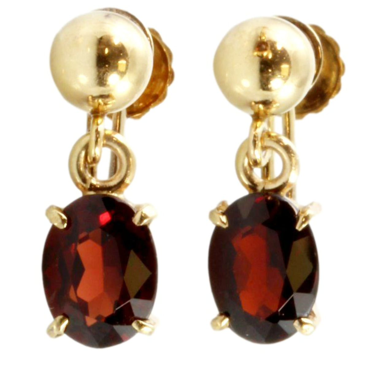 14K Gold Ball Screwback Earrings w/Grossular Garnet Dangles Charms