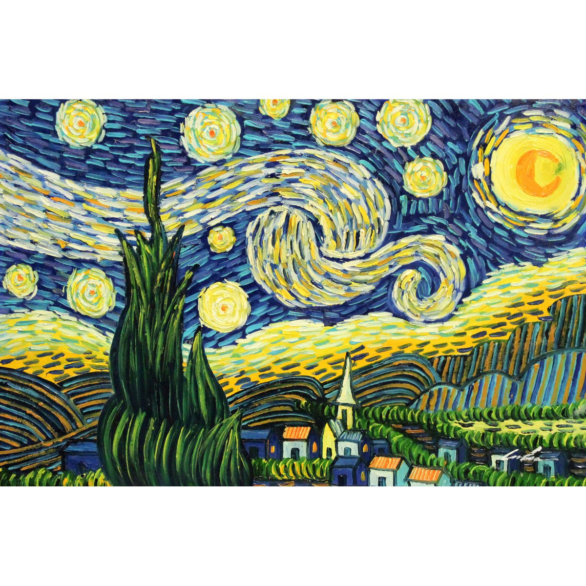 Framed Original Oil Van Gogh Starry Night Reproduction