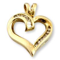 10K Yellow Gold Open Heart .14ctw Diamond Pendant