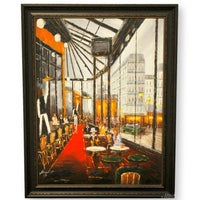 Framed Original Painting European Restaurant Scene