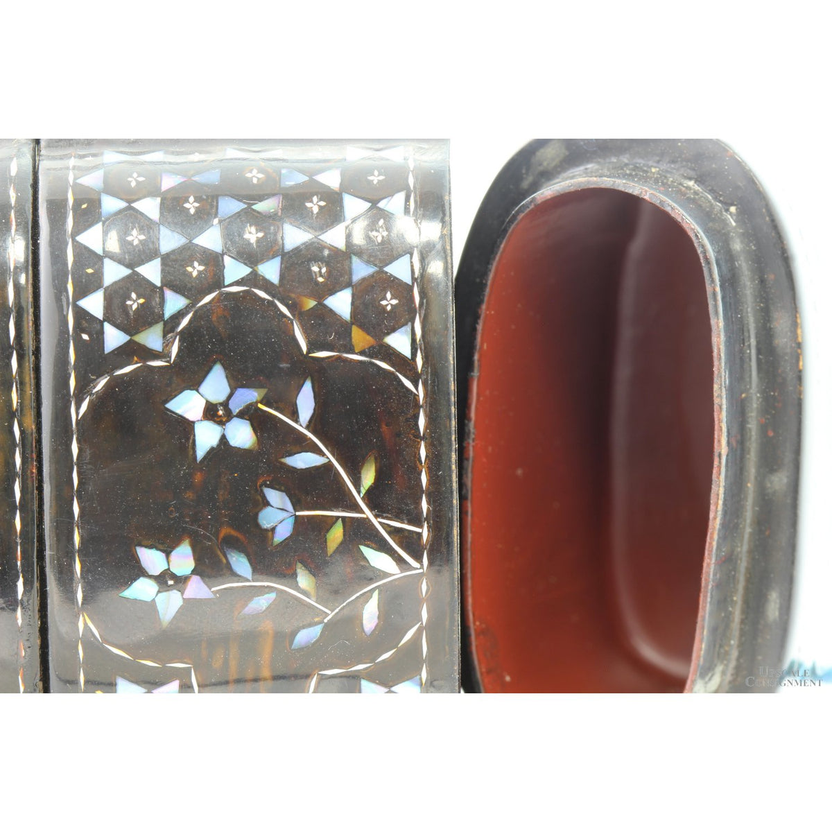 Vintage Black Lacquer Jewelry Keepsake Box | Shell Floral Inlay