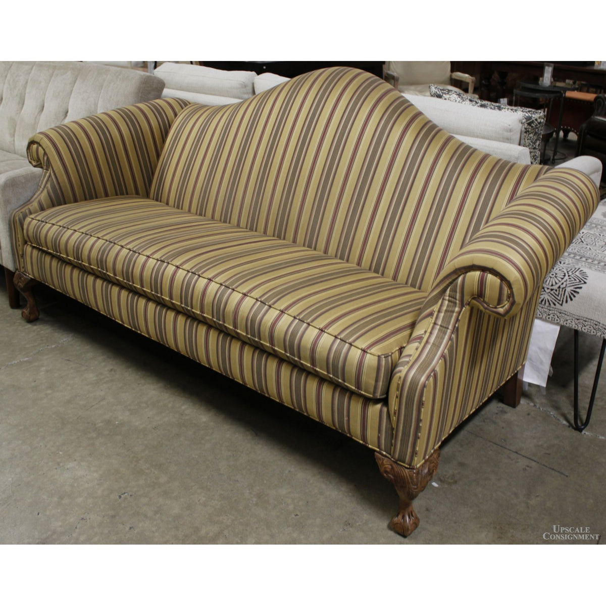 Ethan Allen Striped Camelback Sofa