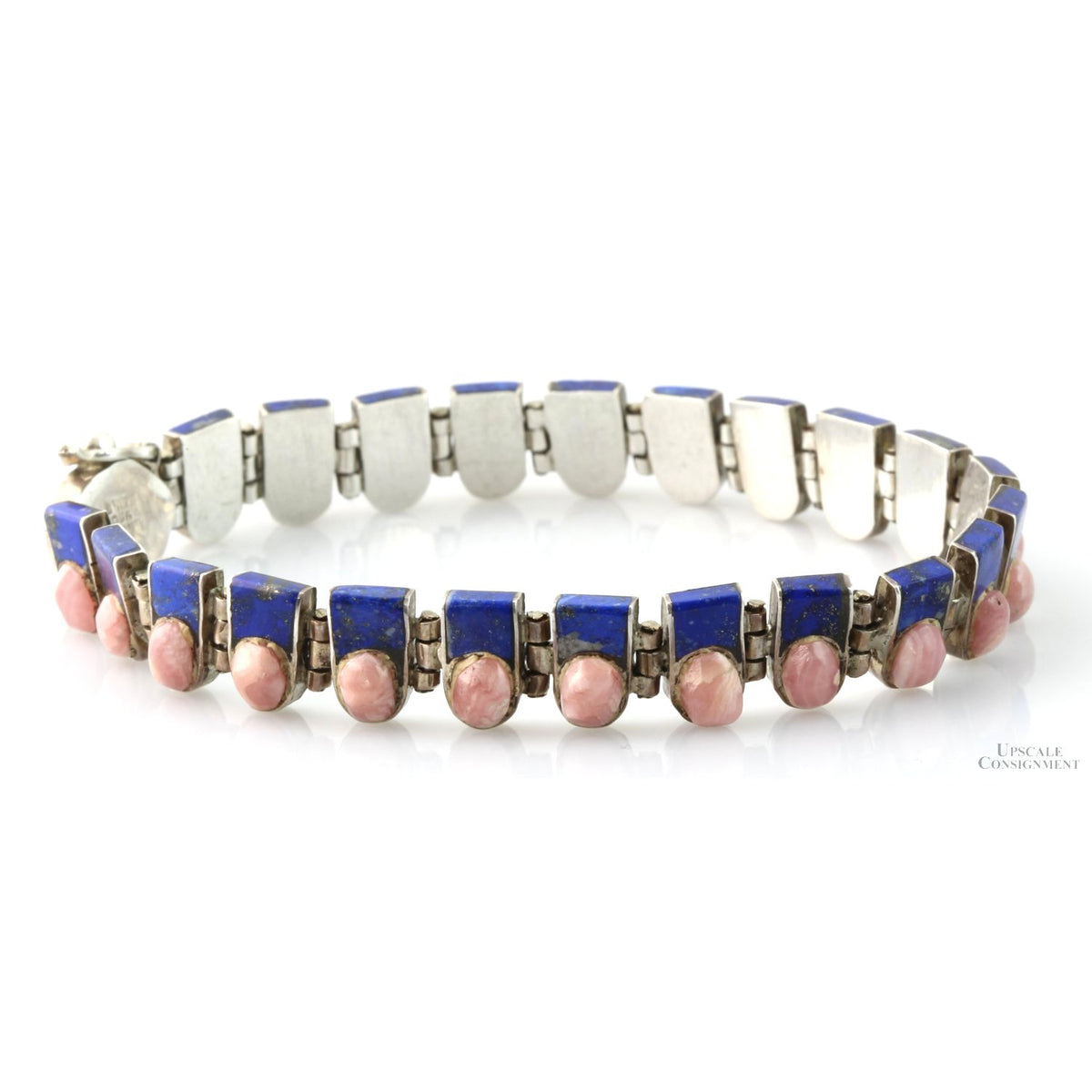 Vintage Chilean 950 Silver Lapis & Rhodochrosite Bracelet