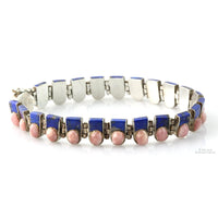 Vintage Chilean 950 Silver Lapis & Rhodochrosite Bracelet