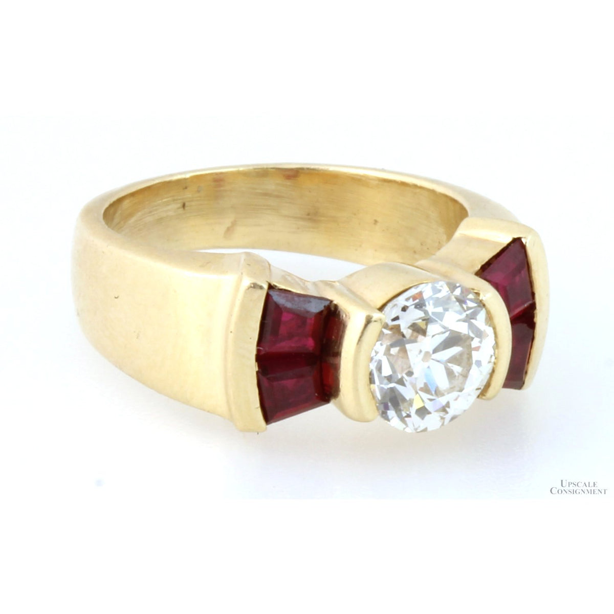 1.14ct Old European Cut Diamond & Ruby 14K Gold Ring