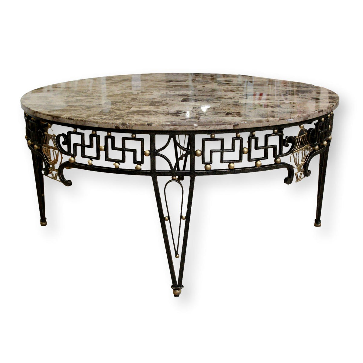 Round Stone Top & Wrought Iron Coffee Table