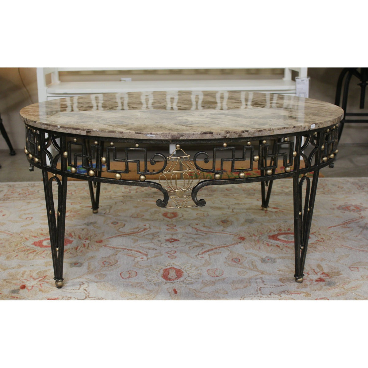 Round Stone Top & Wrought Iron Coffee Table