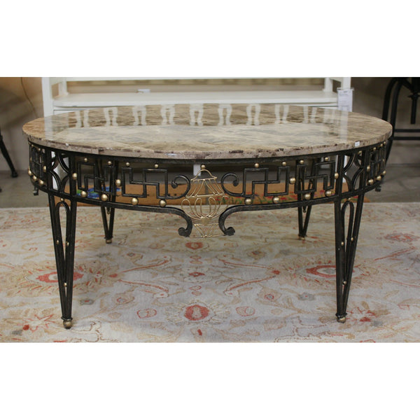 Round Stone Top & Wrought Iron Coffee Table