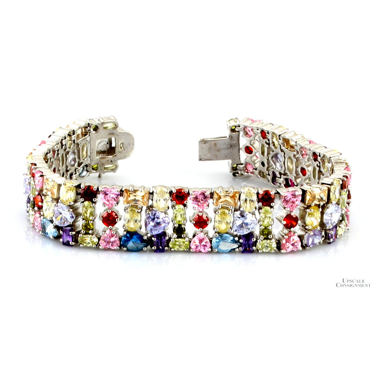 Multicolor Round Oval Heart Pear CZ Sterling Silver Bracelet