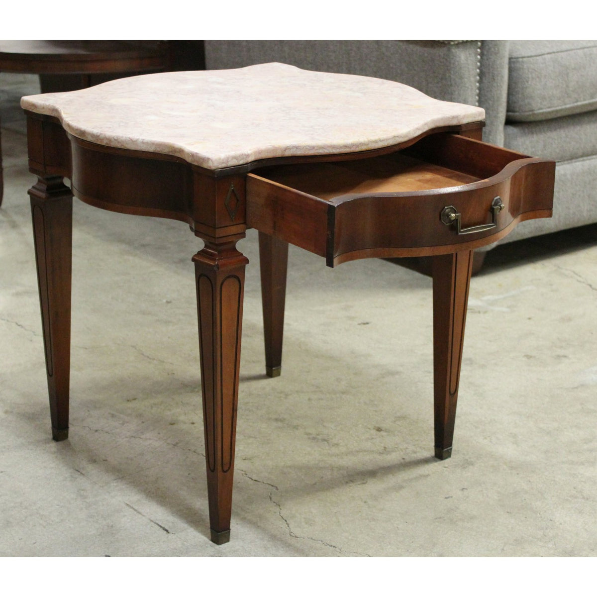 Mahogany Vintage Accent Table w/Pink Marble Top