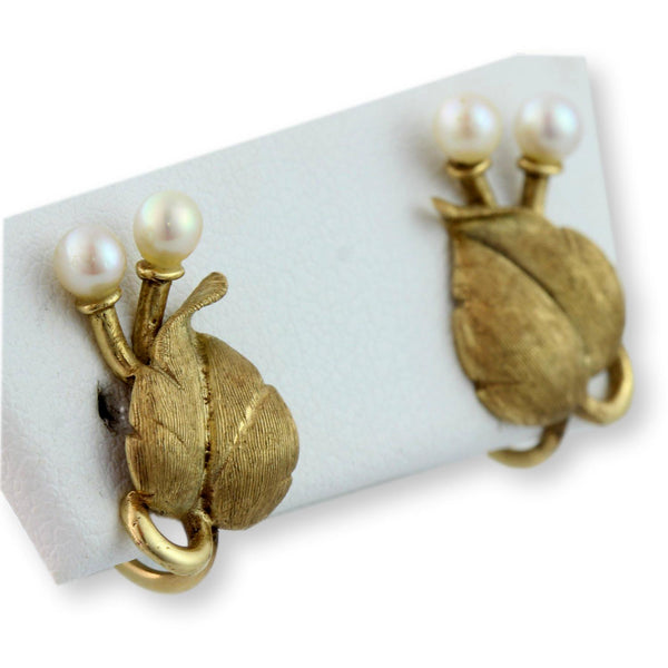 Two-Pearl Mid-Century Screwback Earrings 14K Two-Tone Finish Gold