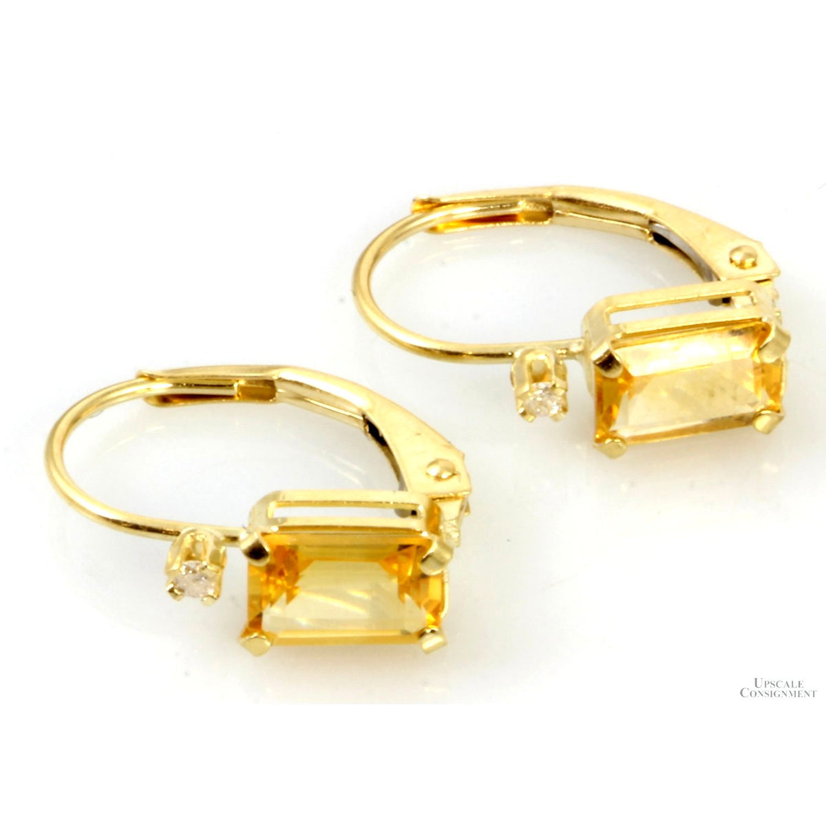 14K Gold Citrine & Diamond Leverback Earrings