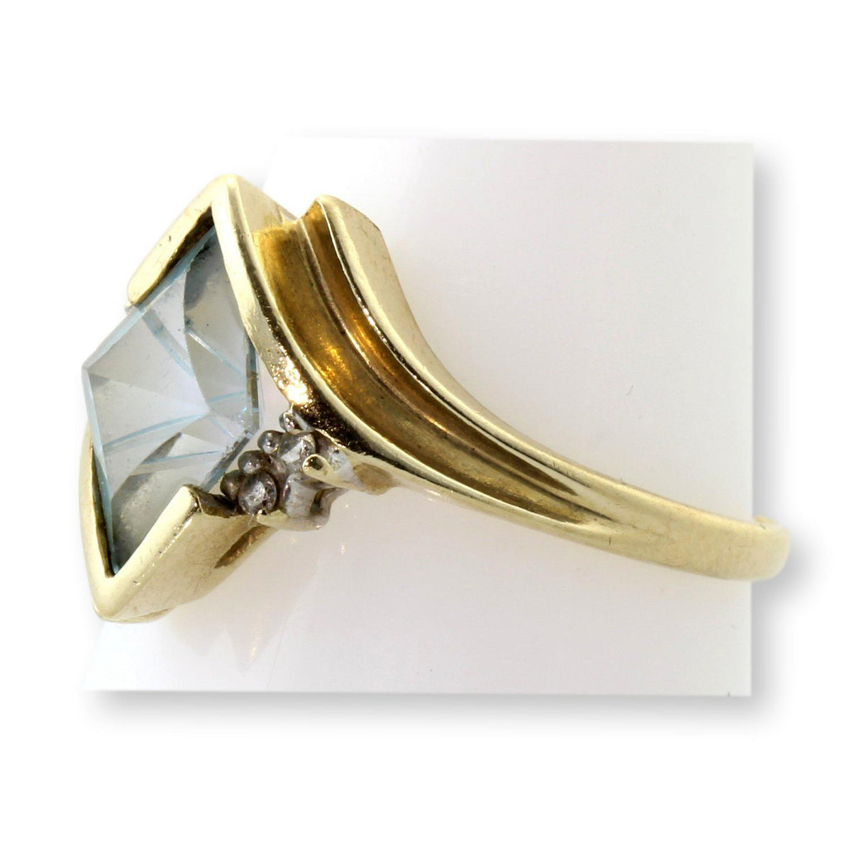 Vintage Love Story 14K Gold Fantasy-Cut Natural Aquamarine & Diamond Ring