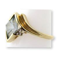 Vintage Love Story 14K Gold Fantasy-Cut Natural Aquamarine & Diamond Ring
