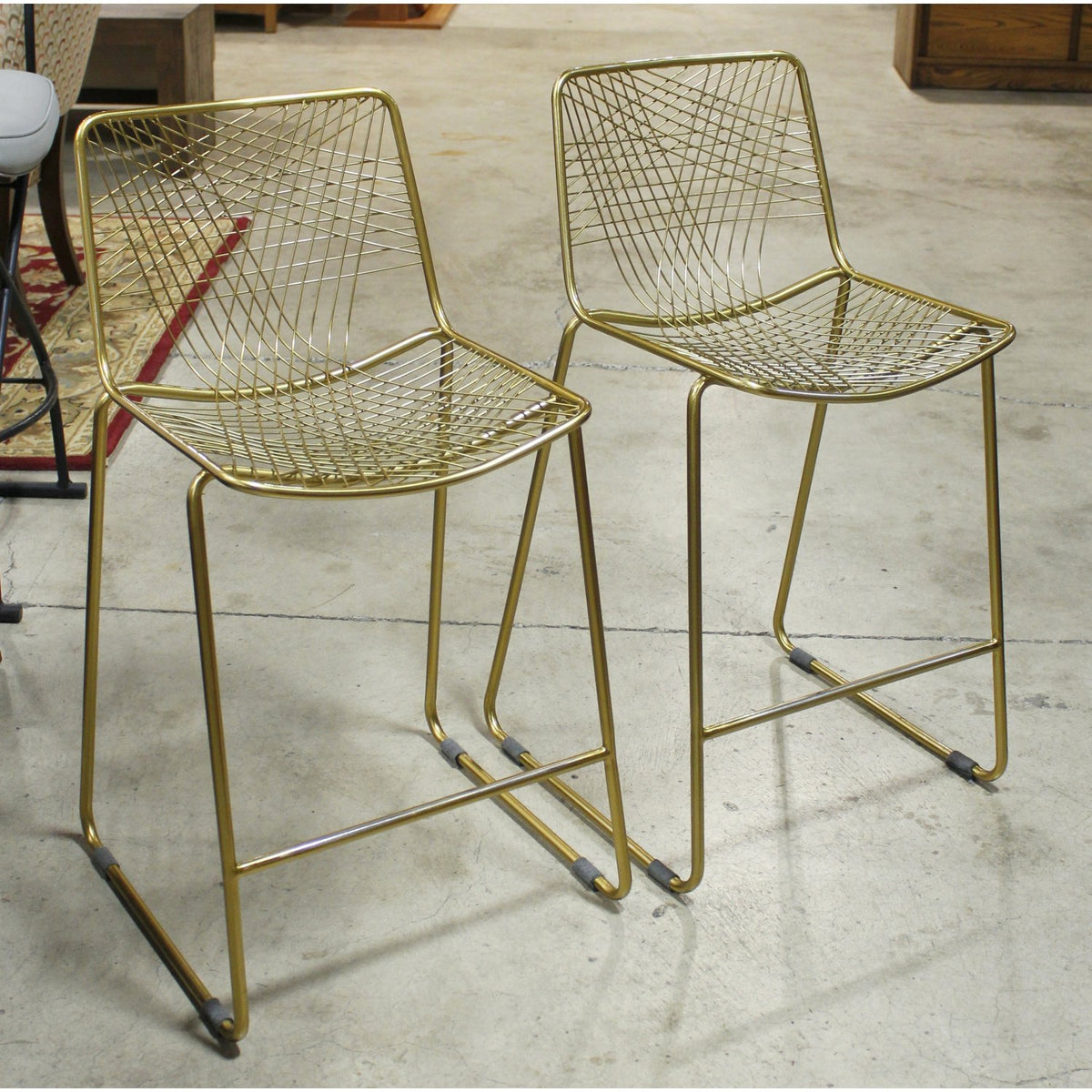 CB2 Pair of 'Alpha' Brass Wire Counter Stools