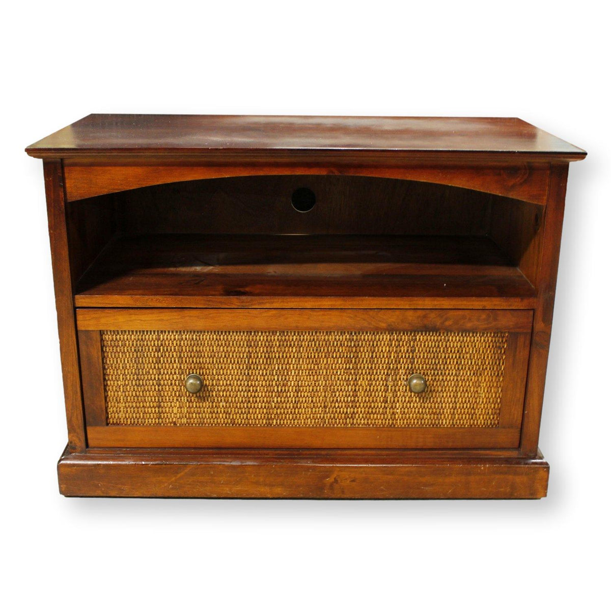 Pier 1 Imports Dark Finish Pine & Wicker Media Console