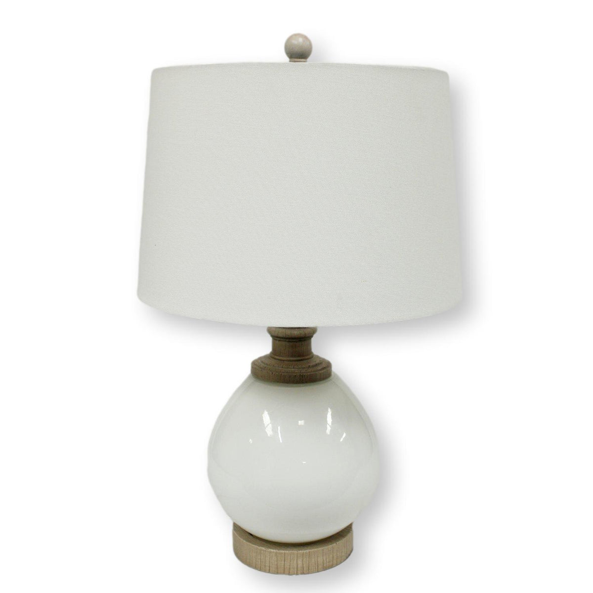 White Glass Globe Table Lamp w/Wood Accents