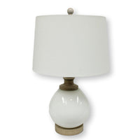 White Glass Globe Table Lamp w/Wood Accents