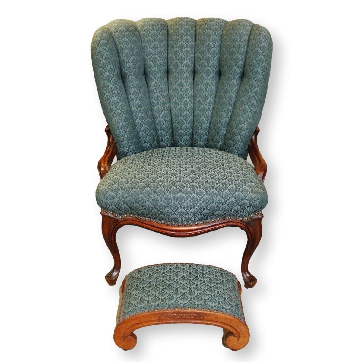 Green Channelback Chair w/Footstool