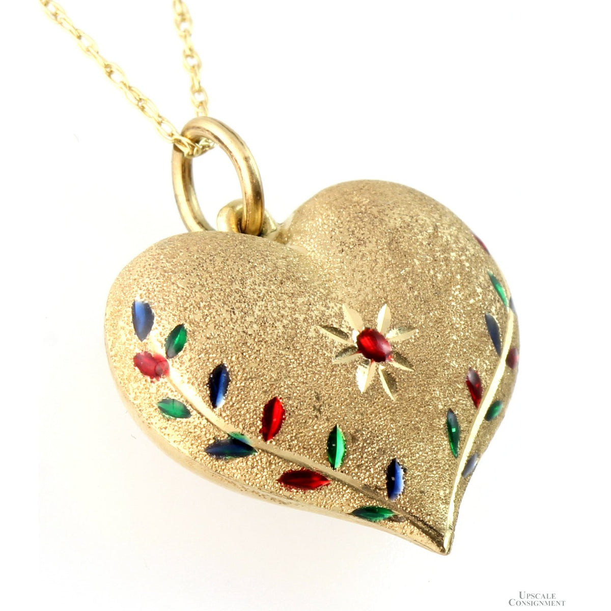 14K Two-Tone Gold Puffy Heart Necklace - Enameled Jewels