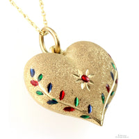14K Two-Tone Gold Puffy Heart Necklace - Enameled Jewels
