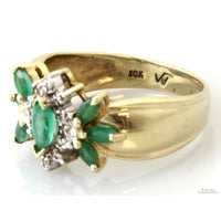 10K Gold Natural Emerald & Diamond Floral Cluster Ring