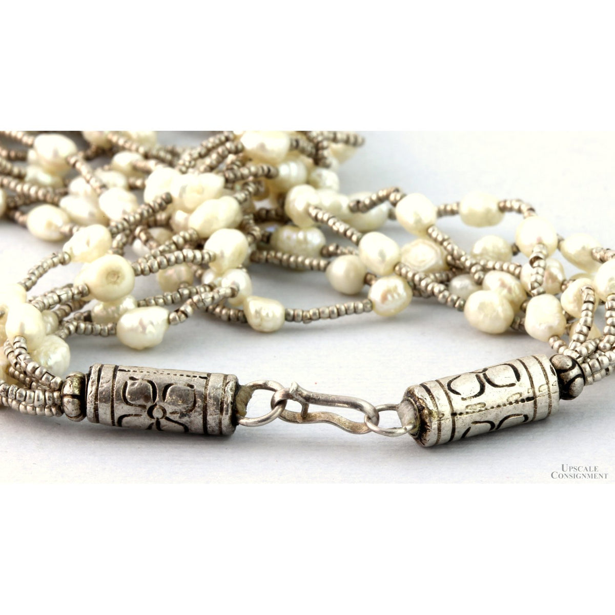 Multi-Strand Freshwater Pearl & Garnet Sterling Silver Necklace