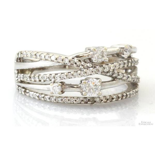 14K White Gold .70ctw Diamond Crossover Vintage Ring