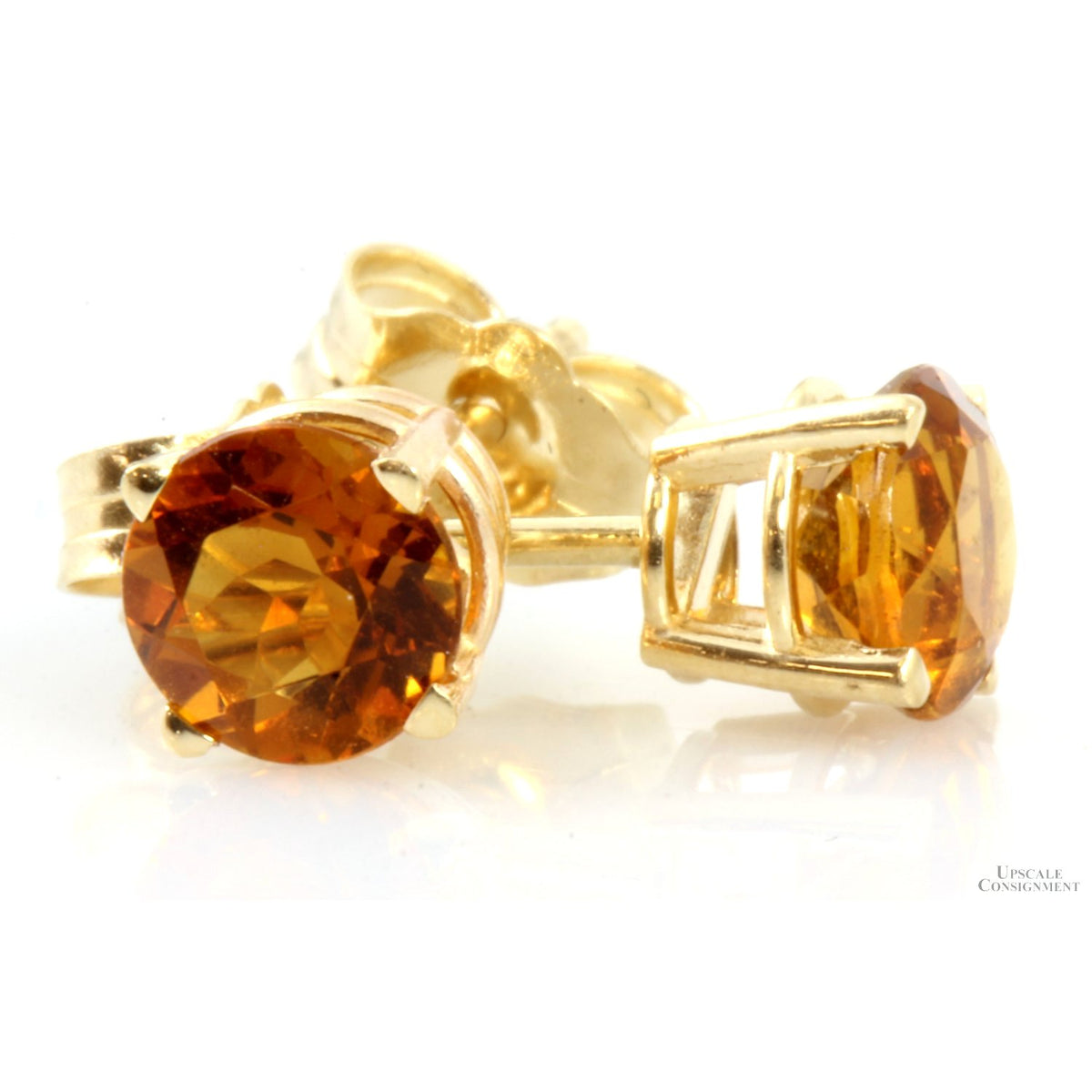 14K Yellow Gold 1.04ctw Round Citrine Gemstone Stud Earrings