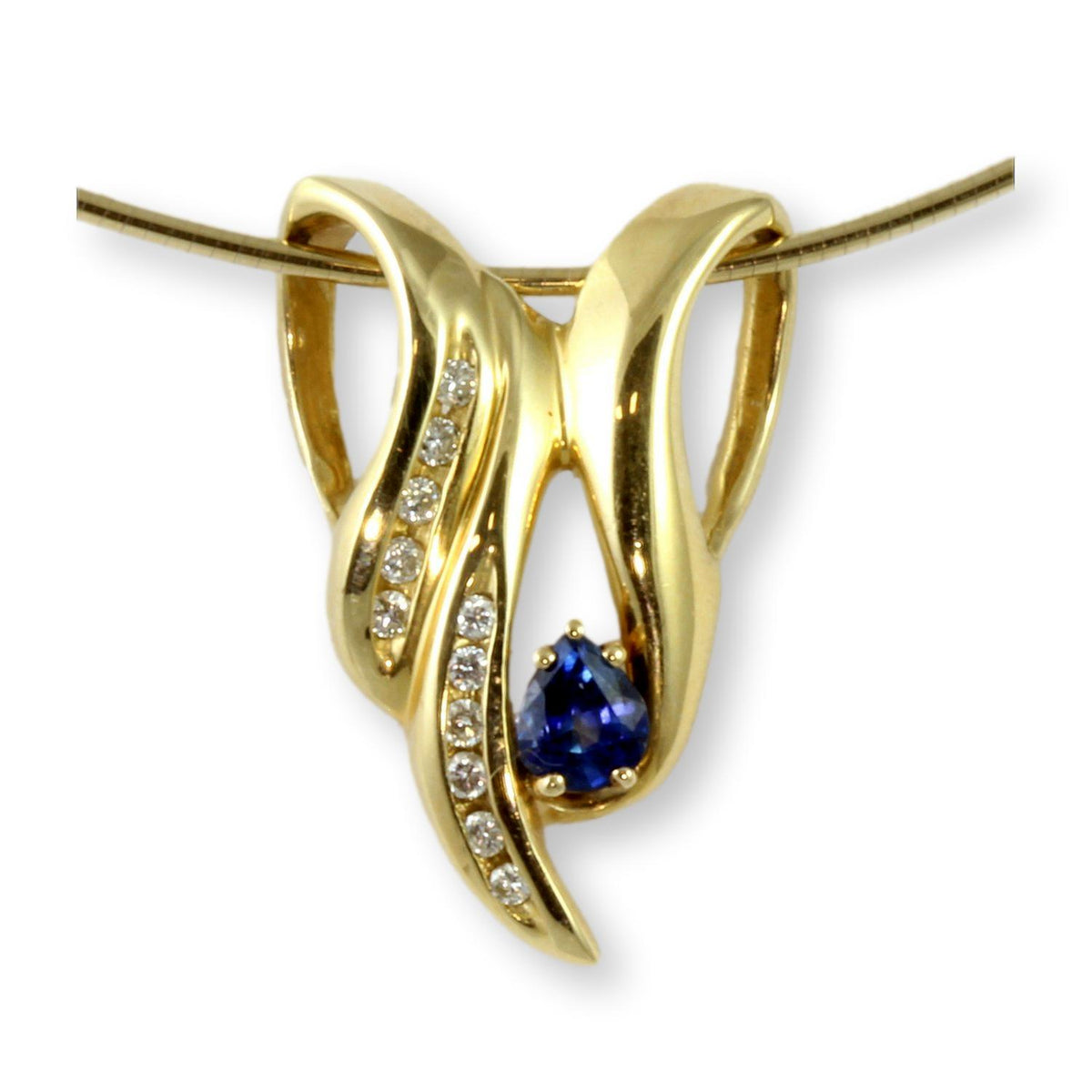 Natural Sapphire & Diamond 14K Gold Slide Pendant