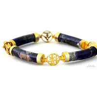 Natural Sodalite Link Bracelet with Gold Tone Accents - Safety Chain