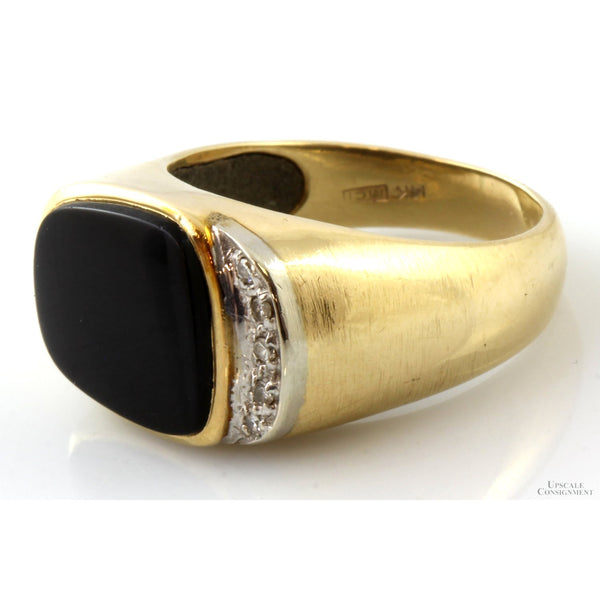 Circaa 1950s Black Onyx & Diamond 14K Gold Men's Signet Ring