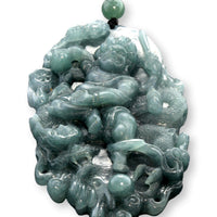 High-Relief Guatemalan Grade A Jadeite Pendant Laughing Buddha & Dragon