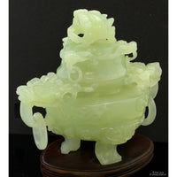 Antique Chinese Carved Serpentine Tripod Incense Burner Censer