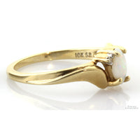Natural Precious White Opal & Diamond 10K Gold Ring