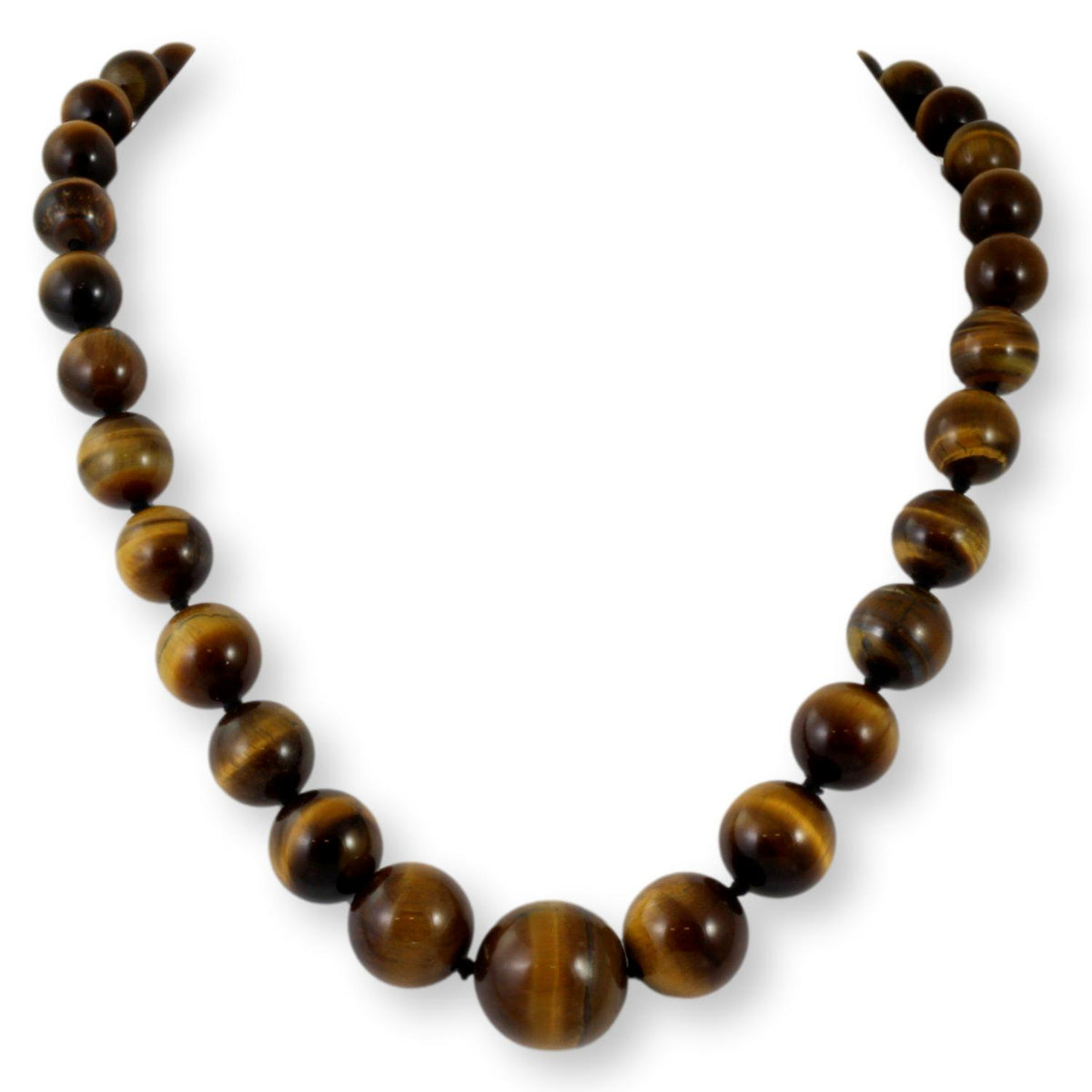 Graduated Tiger's Eye Handknotted Bead 14K Gold Necklace