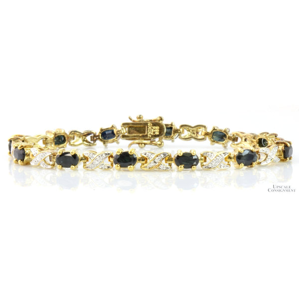 Gold Vermeil Greenish Blue Sapphire & Diamond Link Bracelet