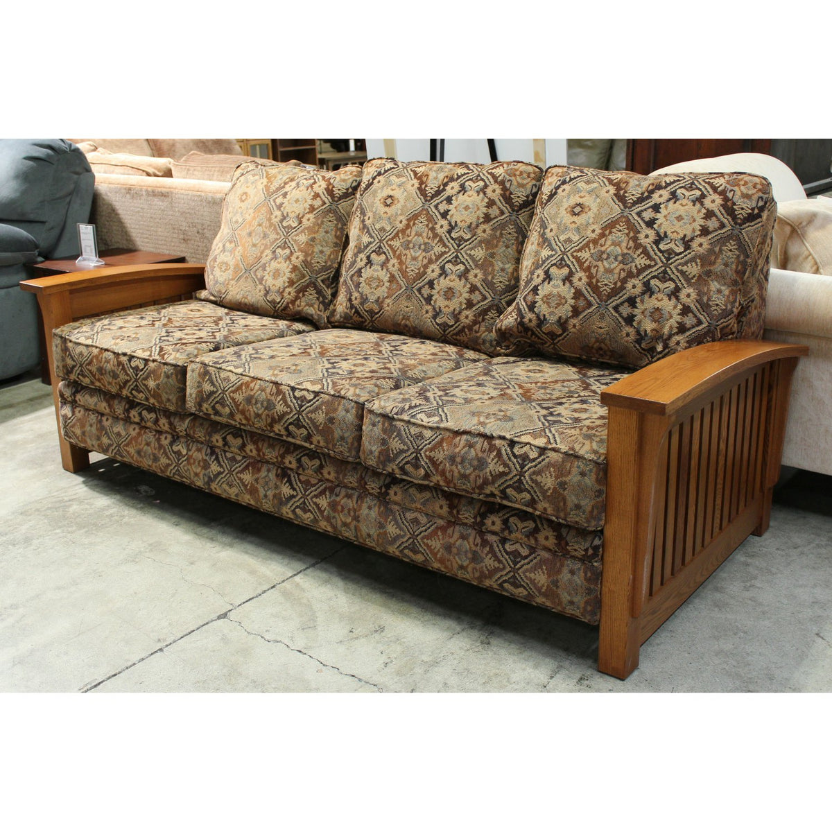 Mission Style Oak & Tapestry Sofa